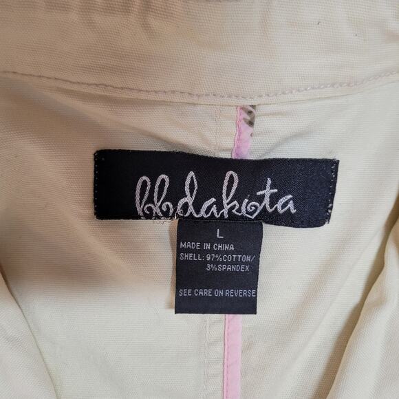 BB DAKOTA Womens Short Jacket Sz L Denim Cream Zippers 4 Pockets Fitted Grunge - Picture 7 of 10